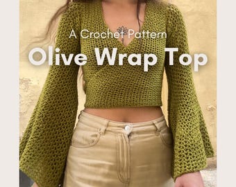 Olive Wrap Top Crochet Pattern | Bell sleeve top | Made-to-measure | Digital PDF