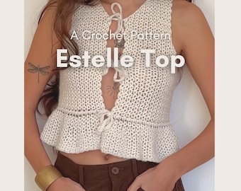 Estelle Top | Front tie crochet top pattern | Made-to-measure | Digital Download