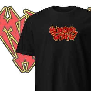 May include: Black t-shirt with a red and yellow logo that says "Municipal Waste".