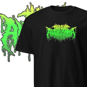 May include: Black t-shirt with a green and yellow graphic print of the text "THE ANTICHRIST".