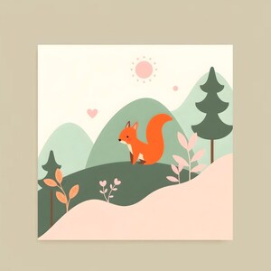 Squirrel Nursery Wall Art, Woodland Animal Print, Scandinavian Baby Poster, Gender Neutral Decor, Cute Squirrel Art, Baby Gift Idea, DIGITAL