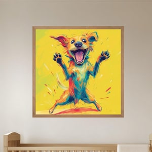 Funny Happy Dog Wall Art, Playful Puppy Painting, Cheerful Pet Lover Gift, Colorful Dog Illustration, Pet Room Decor, DIGITAL jpg svg pdf