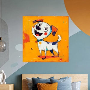 Happy Dog Illustration, Funny Dog Wall Art, Colorful Pet Print, Dog Lover Gift, Cartoon Dog Poster, Animal Decor, DIGITAL jpg svg pdf