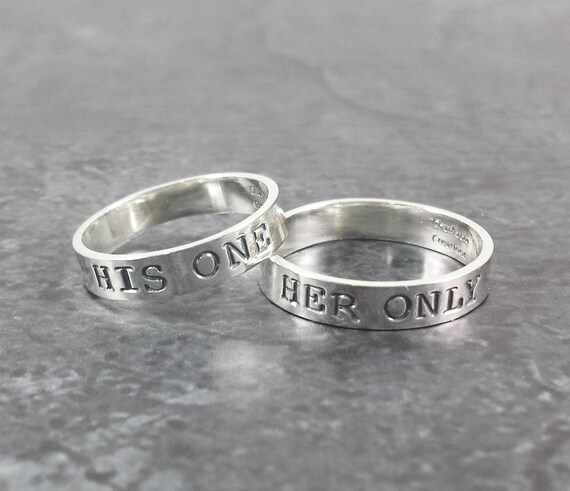 14k White Gold Wedding Band Set His One Her Only Wedding Etsy