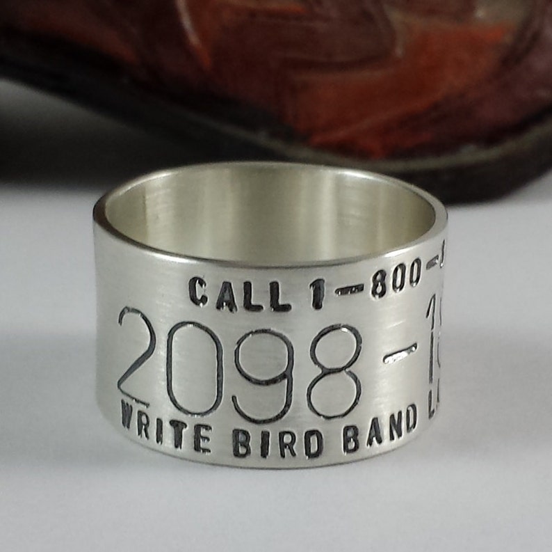 Duck Band Ring Hand Stamped Sterling Silver Bird Band Ring Etsy