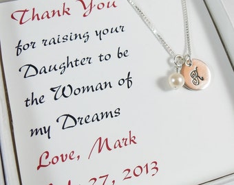 Thank you for Raising the Woman of my Dreams Hand Stamped Initial Necklace - Mother of the Bride Jewelry