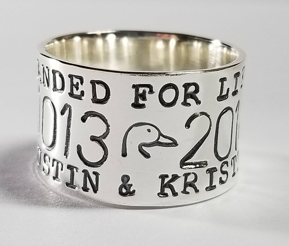 Duck Band Ring Hand Stamped Sterling Silver Bird Band Ring Etsy
