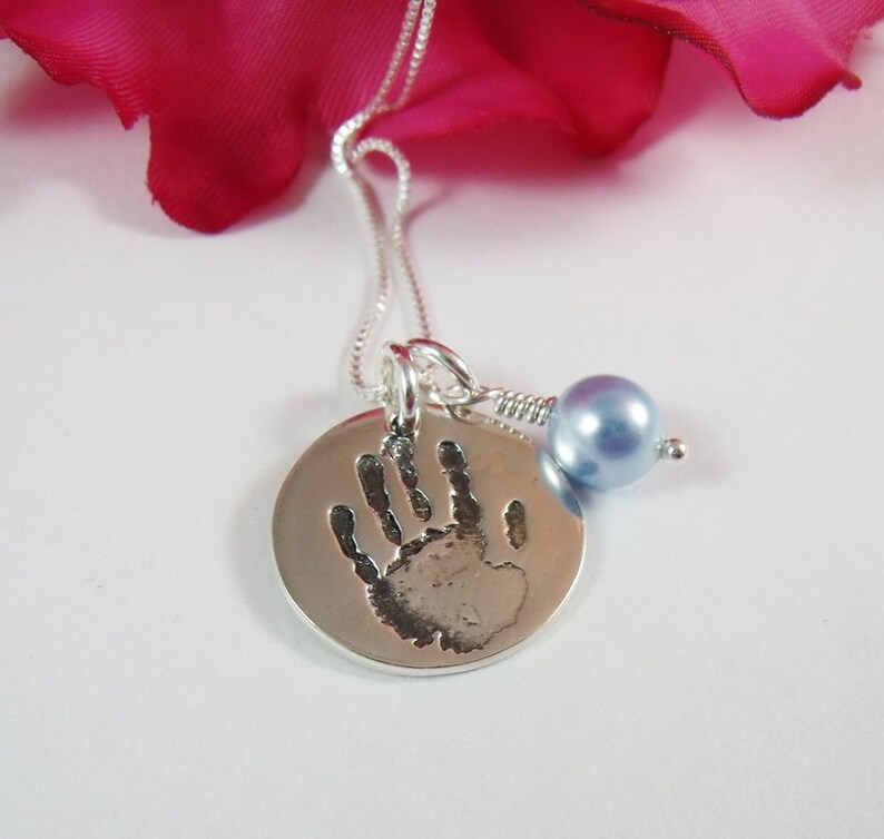 Custom Handprint Jewelry Your Childs ACTUAL Handprint Sterling Silver Handprint Necklace- Mom Necklace Personalized Handprint Necklace