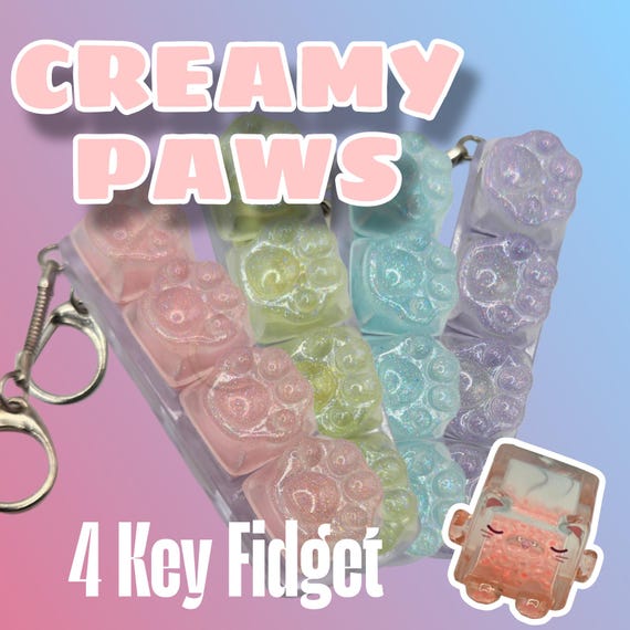 Creamy Paws 4 Key Keyboard Fidget (Creamy Clicks) Or Use as Keycaps MX switch compatible, Cute!