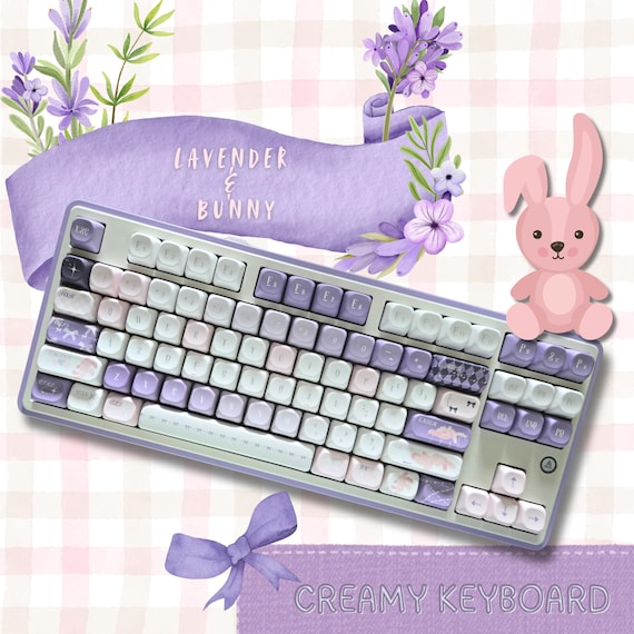 Lavender & Bunny Creamy AK870 Wireless Mechanical Gaming Keyboard Tri-Mode Hot Swappable Gasket Mounted Customized Keyboard for Win/Mac