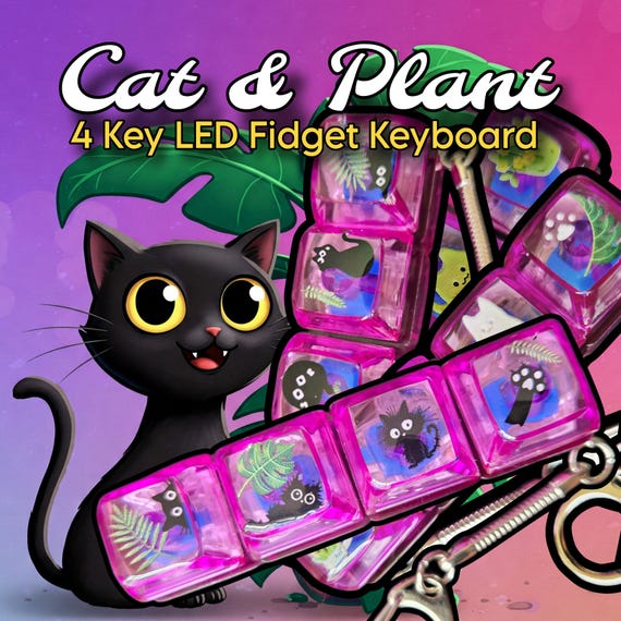 Limited** Cat & Plant 4 Key Fidget w LED(Clicky Clicks)