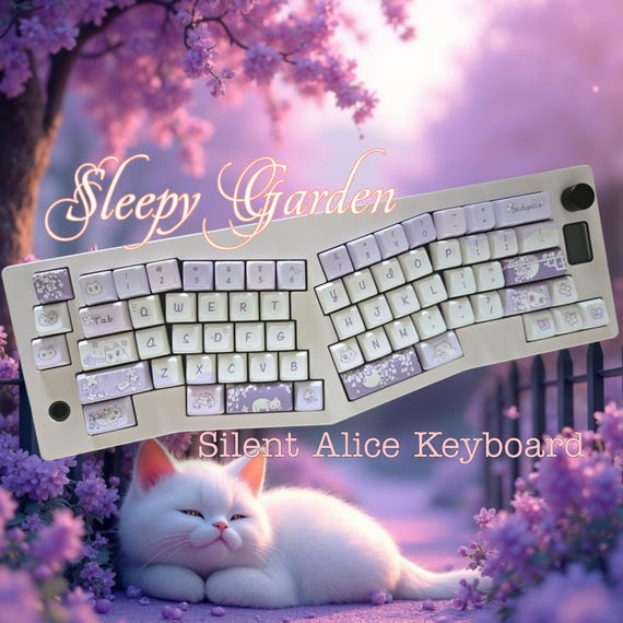 Custom Pretty Kitty Sleepy Garden *Silent EPOMAKER CIDOO ABM066 Alice-Ergo Layout Mechanical Keyboard