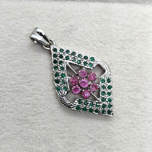 Ruby With Emerald Pendant In 925 Sterling Silver Natural Good Quality Rubies And Emeralds
