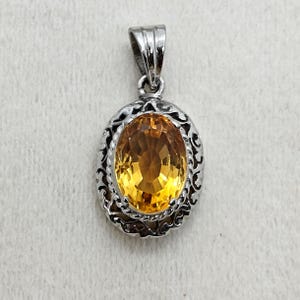 Citrine Pendant 92.5 Sterling Silver Pendant Citrine Gemstone Pendant Handmade Silver Jewelry