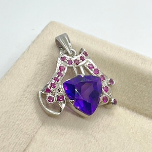 Trillion Amethyst and Ruby Pendant: Handmade Sterling Silver