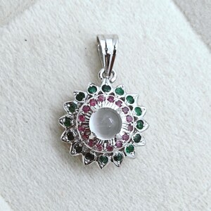Moonstone, Ruby with Emerald Pendant In 92.5 Sterling Silver