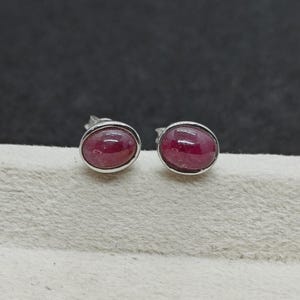 Ruby Stud Earrings: 925 Sterling Silver Cabochons