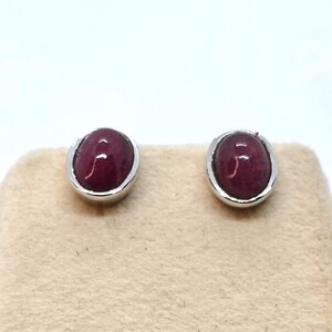 Ruby Stud Earrings: 925 Sterling Silver Cabochons