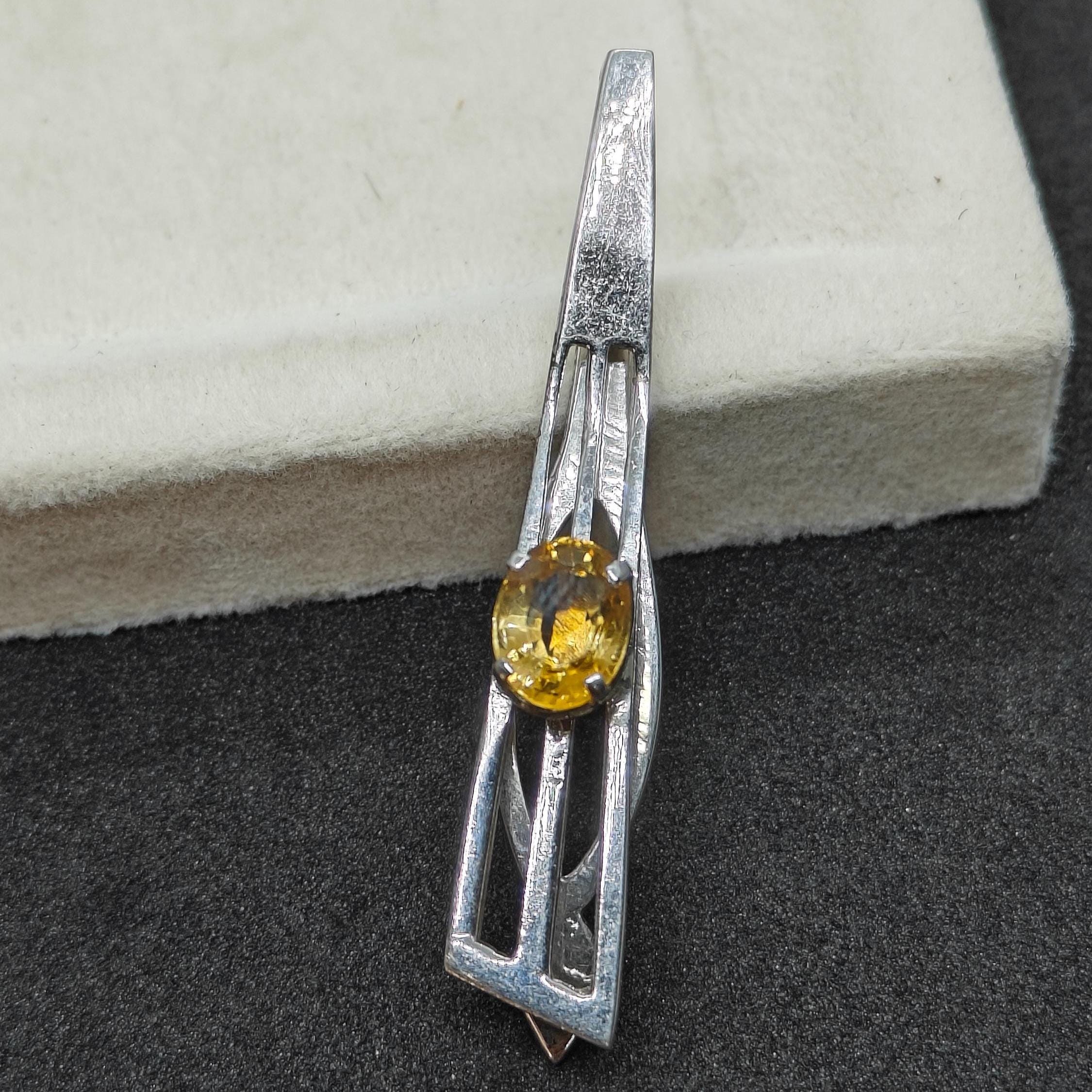 Citrine Tie Clip In 92.5 Sterling Silver 7.5/10.5 mm oval citrine gemstone