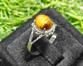 Sterling Silver Tiger Eye Ring : Handmade Oval Gemstone