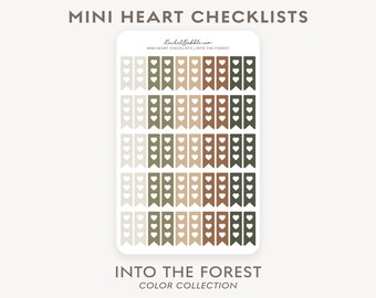 Mini Checklist Stickers, Heart Checklist Stickers, Ribbon Checklist, Bullet Journal, Minimal, Neutral, Tan, Green, Brown, Into The Forest