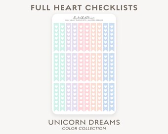 Checklist Planner Stickers, Heart Checklist Stickers, Ribbon Checklist, Bullet Journal, Pastel, Pink, Green, Purple, Orange, Unicorn Dreams