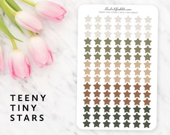 Teeny Tiny Star Stickers, Small Star Stickers, Mini Star Stickers, Planner Stickers, Bullet Journal, Neutral, Brown, Green, Into The Forest