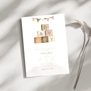 Minimalist Baby Shower Invitation, Boho Baby Shower Invite, Beige Invite, Gender Neutral Baby Shower, Editable Template, Printable Invite