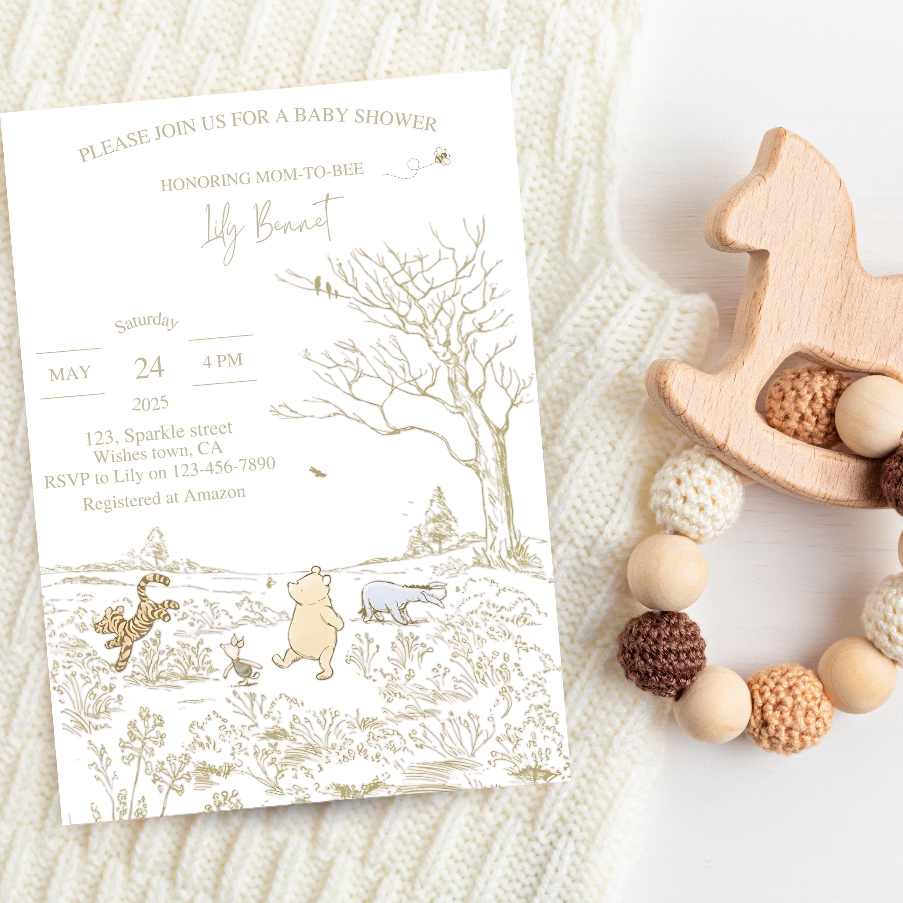 Classic Winnie the pooh baby shower invite, winnie the pooh invite, beige winnie the pooh invite, editable template, printable invite