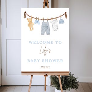 Baby Shower Clothesline Welcome Sign for Boy, Editable Digital Template