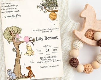 Classic Winnie the Pooh baby shower invite, winnie the pooh baby shower, winnie the pooh baby shower, editable template, printable invite