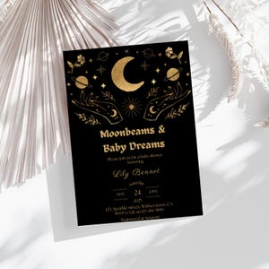 Moons and Stars baby shower invite, mystical baby shower invite, celestial baby shower invite, tarot invite, editable template, printable
