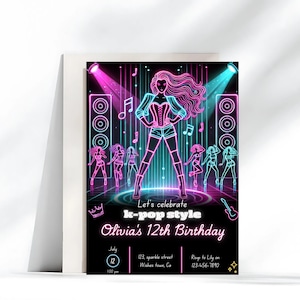 Editable K-Pop Birthday Invitation, Digital K-Pop Star Party Invite, Instant Download, Korean Pop Theme, Editable & Printable invite