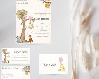 Winnie the Pooh Babypartyeinladungspaket, bearbeitbar einladen (digitaler Download)