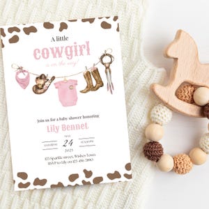Editable Little Cowgirl Baby Shower Invitation, Girl Baby Clothes Baby Shower Invite, Pink Rodeo Baby Shower Invitation, Editable Template