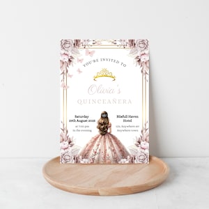 Blush Pink Floral Quinceañera Invitation, Sweet 15 Birthday Invite, Elegant 15th Birthday Party Template, Editable & Printable Download