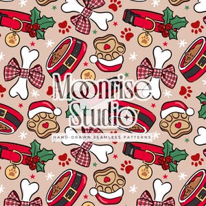 Seamless Holiday Pattern for Personal & Small Business Use // Tossed Doggie Christmas Gifts // Dog Lover // Hand Drawn
