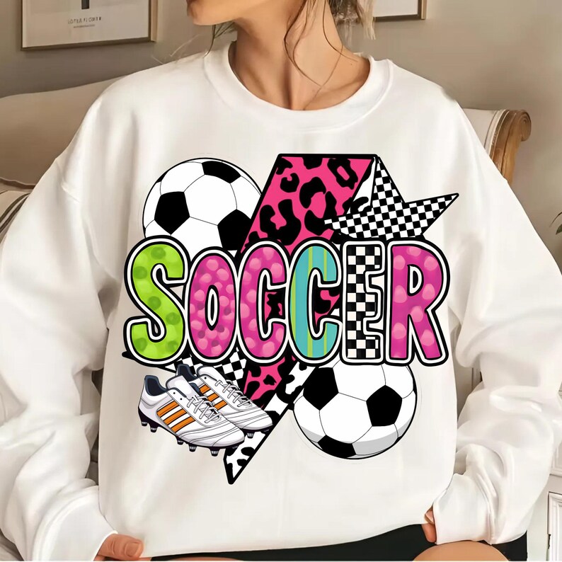 Fútbol PNG estilo coqueto / Lindo diseño de sublimación de fútbol / Clipart de balón de fútbol / Camiseta de fútbol PNG para regalos DIY imagen 1