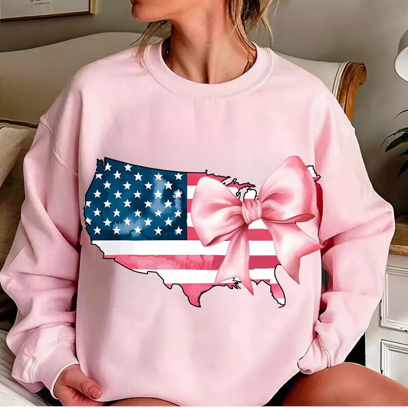 Coquette American Flag PNG | Distressed USA Map with Bow | Pink Patriotic Sublimation | 4th of July PNG for Shirt, Tumbler, Gifts image 8