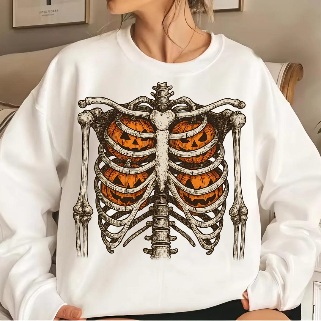 Ribcage Pumpkins PNG | Spooky Skeleton Halloween Sublimation Design ...