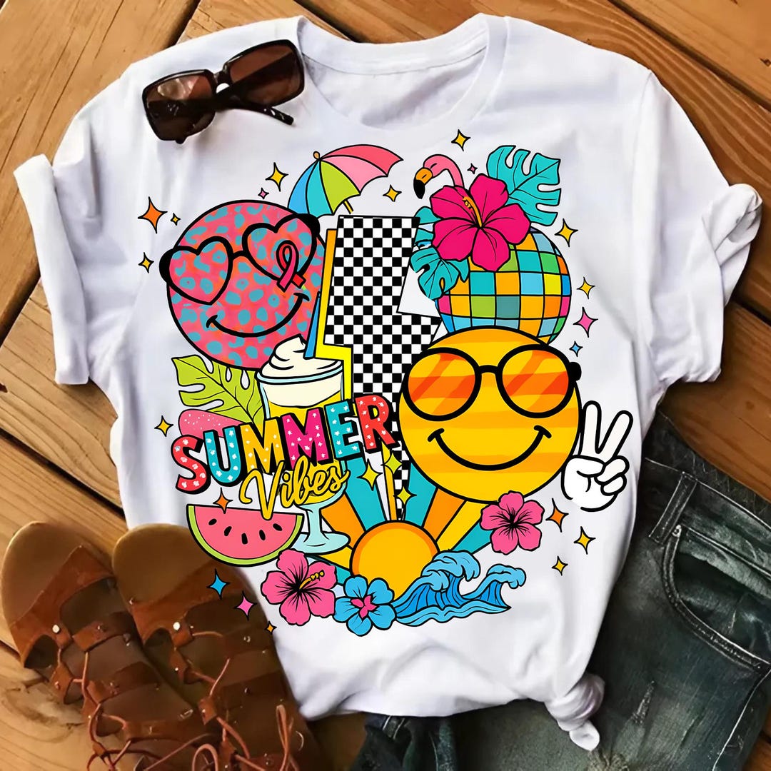 Retro Summer Vibes PNG, Smiley Face Clipart, Digital Sublimation File ...