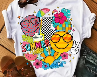 Retro Summer Vibes PNG, Smiley Face Clipart, Digital Sublimation File
