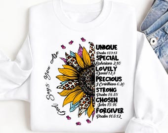 God Says You Are PNG, Christian Sunflower Sublimation Design, Faith Quote PNG, Religious Shirt Graphic Download