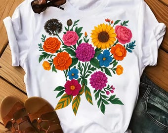 Colorful Floral PNG | Boho Flower Sublimation Design | Wildflower Clipart | Bright Bouquet Shirt Art