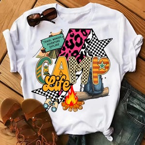 Preppy Camp Life PNG Camping Adventure Retro Sublimation Design for T-Shirts