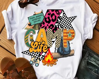Preppy Camp Life PNG Camping Adventure Retro Sublimation Design for T-Shirts