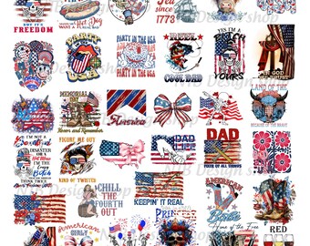 4th of July PNG Bundle 35 Designs, Patriotic USA Sublimation Bundle, Independence Day Shirt Designs, Commercial Use PNG