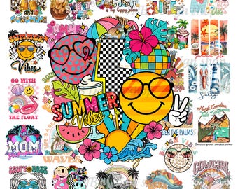 Sommarvibbar PNG-paket 30 designer, sublimeringspaket för strandsemester, retro sommarskjortdesigner, direktnedladdning
