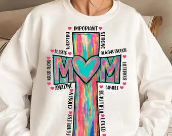 Christian Mom PNG, Colorful Faith Cross Sublimation Design