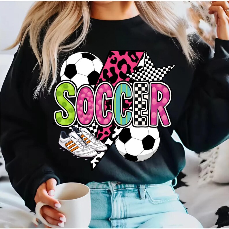 Fútbol PNG estilo coqueto / Lindo diseño de sublimación de fútbol / Clipart de balón de fútbol / Camiseta de fútbol PNG para regalos DIY imagen 6